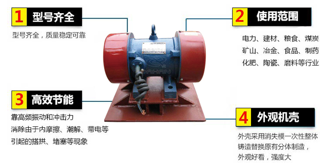 lzf倉(cāng)壁振動(dòng)器：1，型號(hào)齊全：型號(hào)齊全，質(zhì)量穩(wěn)定可靠。2，適用范圍：電力，建材，糧食，煤炭，礦山，冶金，食品，制藥，化肥，陶瓷，磨料等行業(yè)。3，高效：靠高頻振動(dòng)和沖擊力消除由于內(nèi)摩擦，潮解，帶電等引起的塔供，堵塞等現(xiàn)象。4，外觀機(jī)殼：外殼采用消失模一次性整體鑄造替換原有分體制造，外觀好看，強(qiáng)度大。