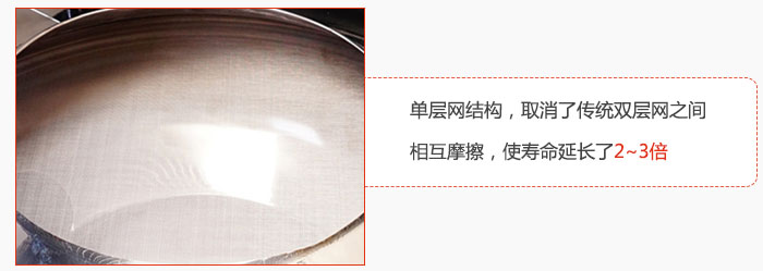 單層網(wǎng)結(jié)構(gòu)，取消了傳統(tǒng)雙層網(wǎng)之間相互摩擦，使壽命延長了2~3倍