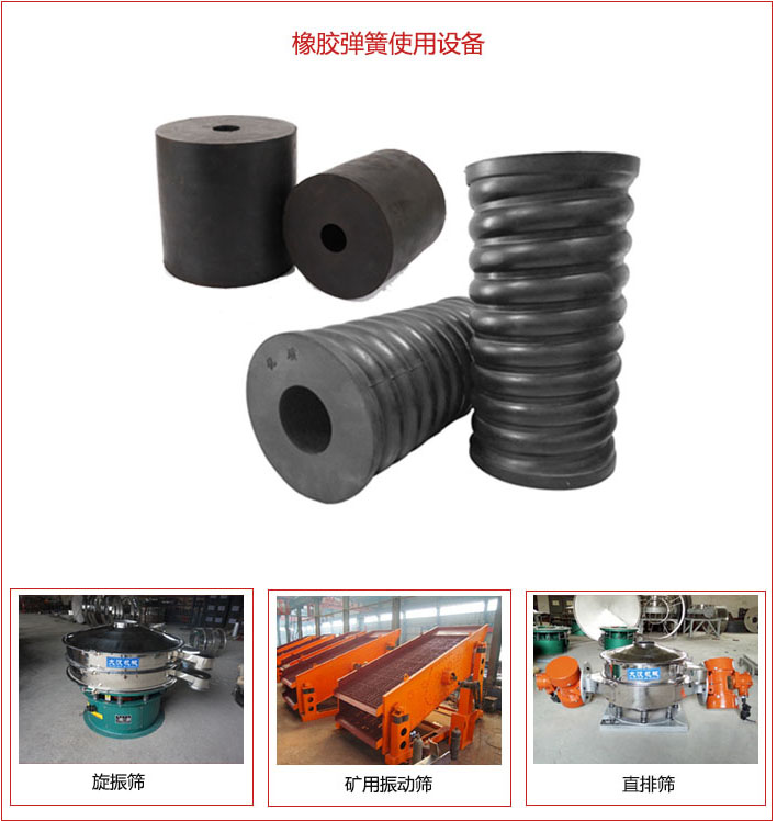 橡膠彈簧適用設(shè)備：旋振篩，礦用振動(dòng)篩，直排篩等