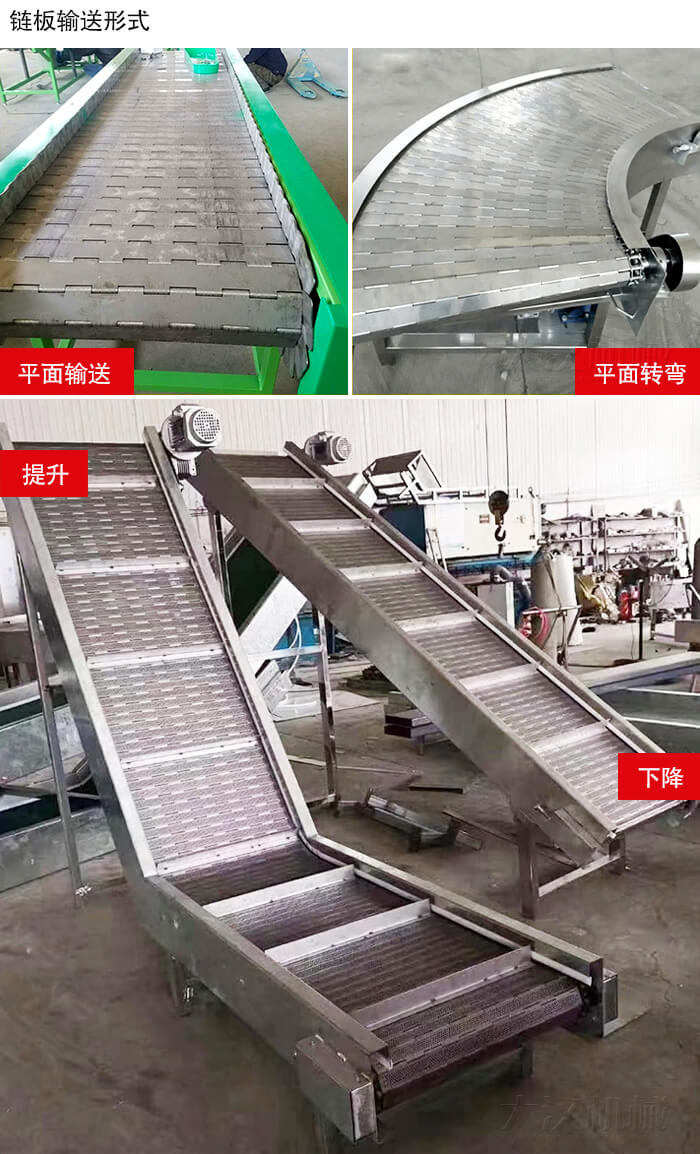 鏈板輸送機(jī)平面輸送，平面拐彎，提升等運(yùn)行現(xiàn)場(chǎng)圖片