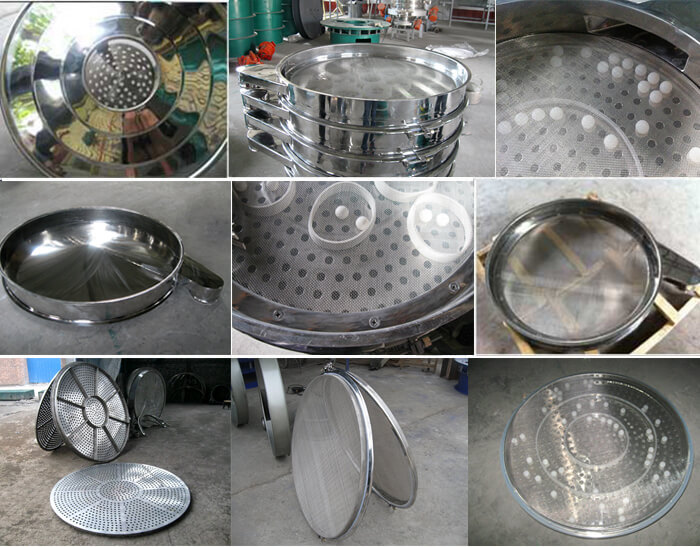 食品振動(dòng)篩細(xì)節(jié)展示：防塵蓋，篩框，網(wǎng)架，底框等。